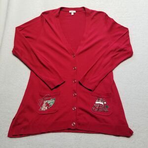 Talbots Womens MP Petite Cardigan Lightweight Jersey Knit Red Holiday Casual